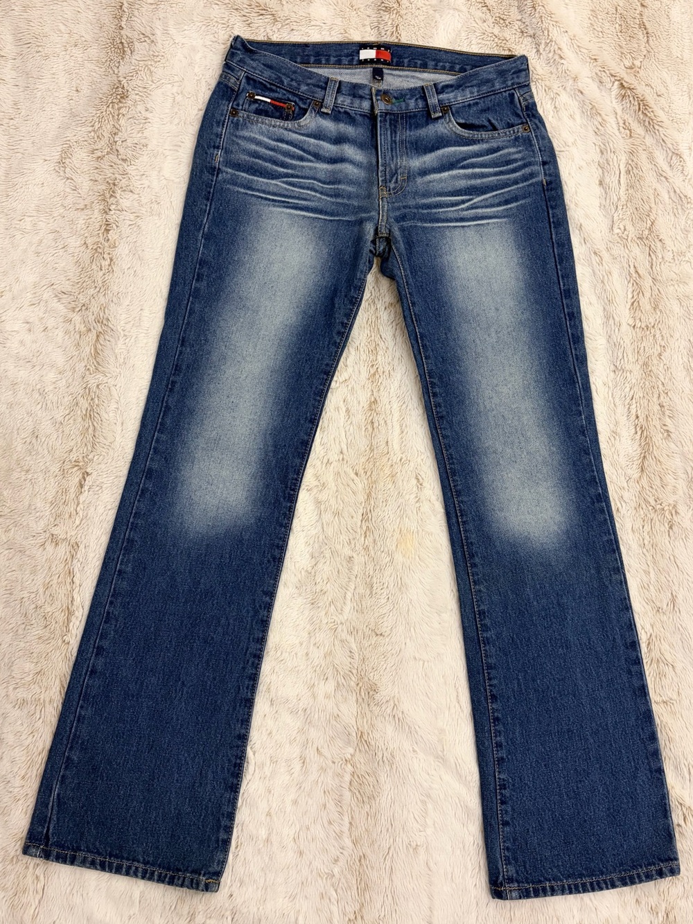โจ Vintage 2002 Tommy Jeans ROC ROC Low Rise Flare Y2K Optic Wash Jeans McBling